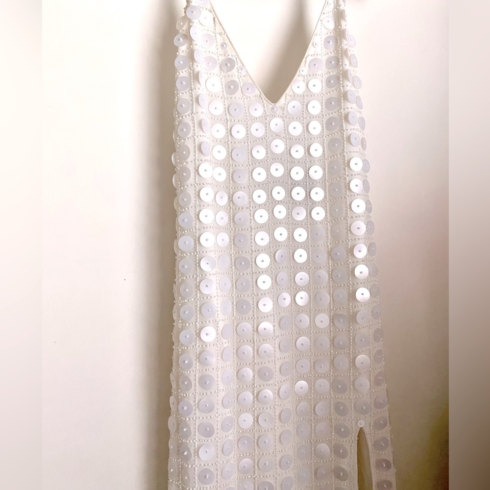 NBD Ivory Embroidered Slit Dress